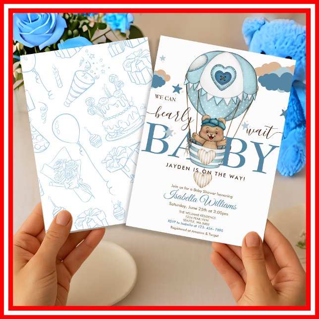 We Can Bearly Wait Dusty Blue  Invitation (Creator Uploaded)