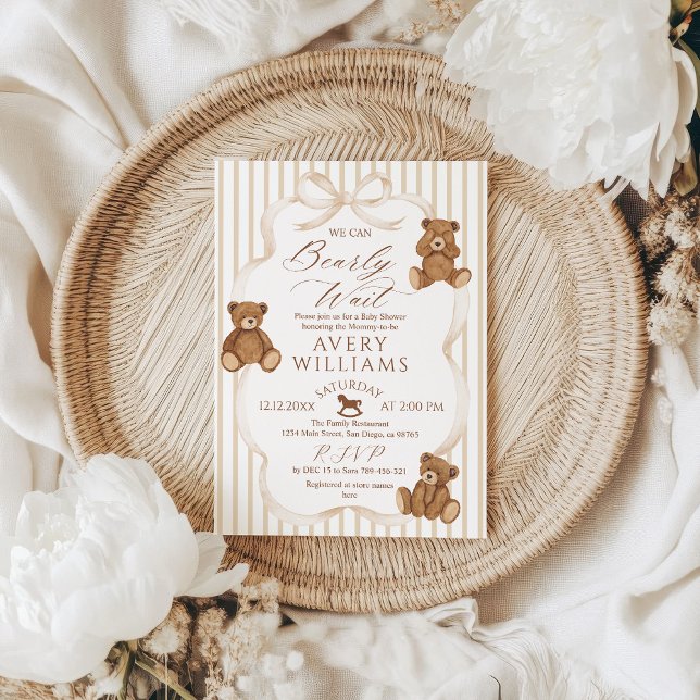 We Can Bearly Wait Elegant Baby Shower Invitation (Creator Uploaded)