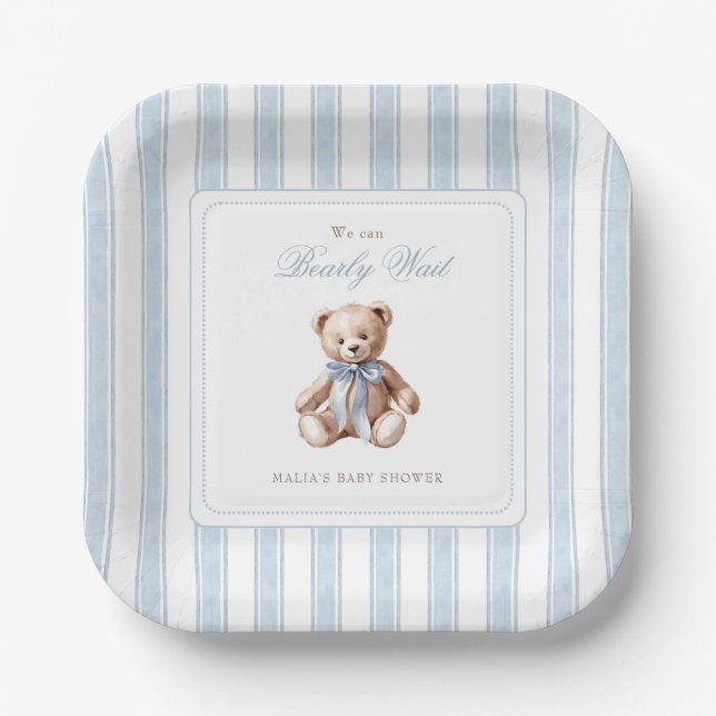 We Can Bearly Wait Elegant Baby Shower  Paper Plate (Front)
