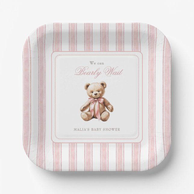 We Can Bearly Wait Elegant Baby Shower  Paper Plate (Front)