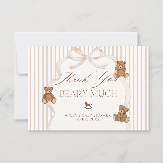 We Can Bearly Wait Elegant Baby Shower Thank You Card (Front)