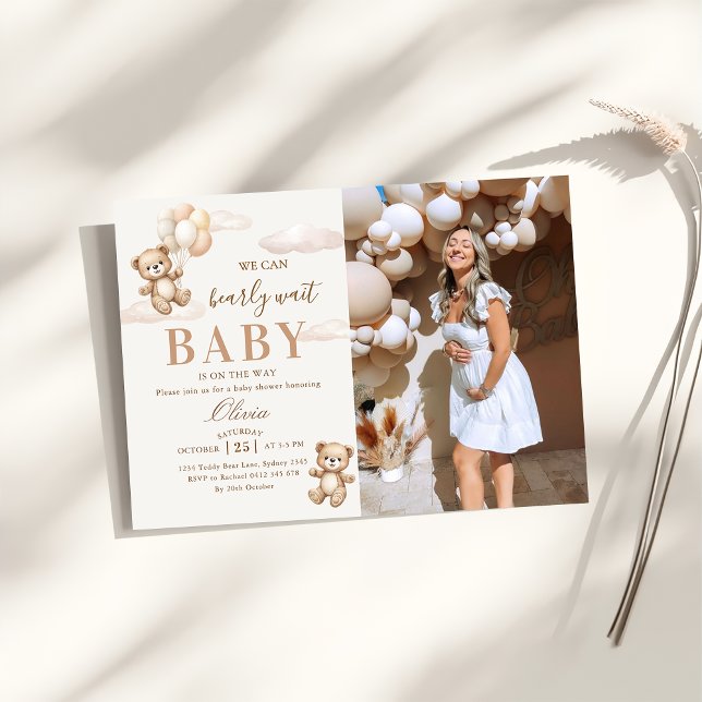 We Can Bearly Wait Elegant Teddy Baby Shower Photo Invitation (Creator Uploaded)