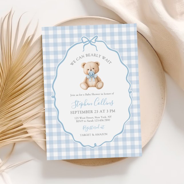 We Can Bearly Wait Elegant Teddy Bear Baby Shower Invitation (Creator Uploaded)