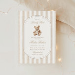 We Can Bearly Wait Elegant Teddy Bear Baby Shower Invitation<br><div class="desc">A sweet nod to tradition with a touch of timeless charm. This grandmillennial baby shower invitation features soft beige watercolor stripes,  a vintage-style teddy bear,  and elegant typography — perfect for celebrating a little lady or gentleman on the way.</div>