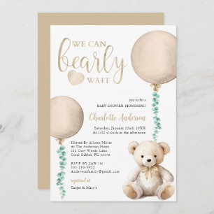 We Can Bearly Wait Eucalyptus Brown Baby Shower  Invitation