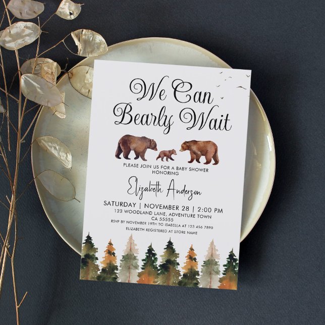 We Can Bearly Wait Fall Bear Baby Shower Invitation (Creator Uploaded)