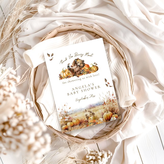 We Can Bearly Wait Fall Forest Baby Shower Thank You Card (Creator Uploaded)