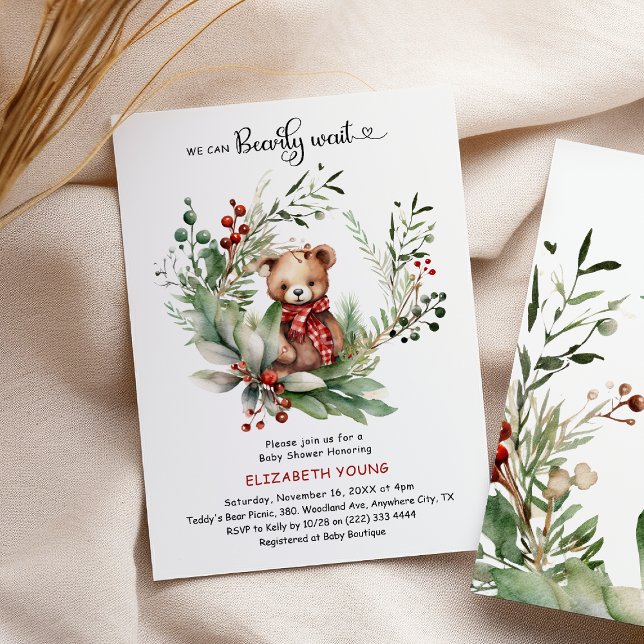 We Can Bearly Wait Festive Cute Bear Baby Shower Invitation (Creator Uploaded)