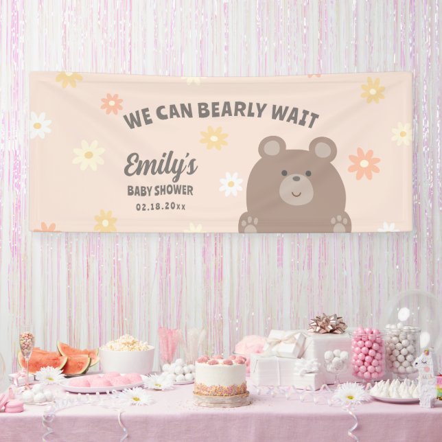 We Can Bearly Wait Floral Girl Baby Shower Welcome Banner (Party)