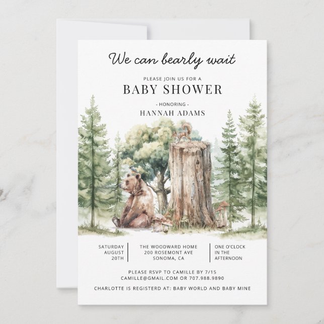 We Can Bearly Wait Forest Bear Forest Baby Shower Invitation (Front)