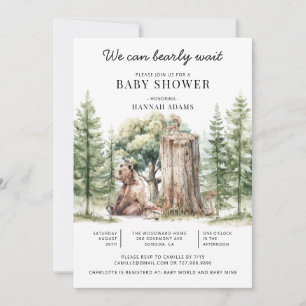 We Can Bearly Wait Forest Bear Forest Baby Shower Invitation