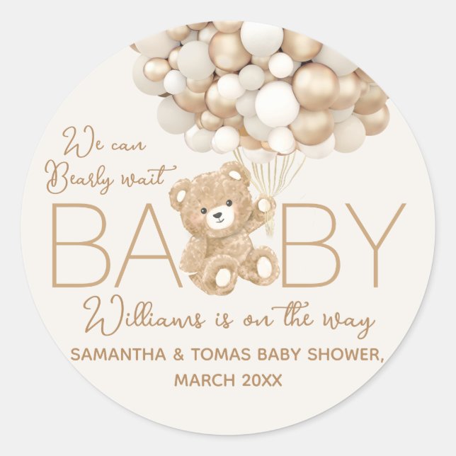 We can Bearly Wait Gender Neutral Baby Shower Classic Round Sticker (Front)