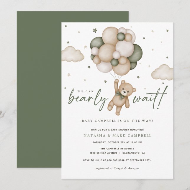 We Can Bearly Wait Gender Neutral Baby Shower Invitation (Front/Back)