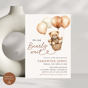 We Can Bearly Wait Gender Neutral Baby Shower  Invitation