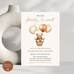 We Can Bearly Wait Gender Neutral Baby Shower  Invitation