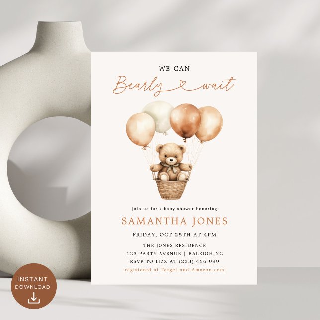We Can Bearly Wait Gender Neutral Baby Shower  Invitation (Creator Uploaded)