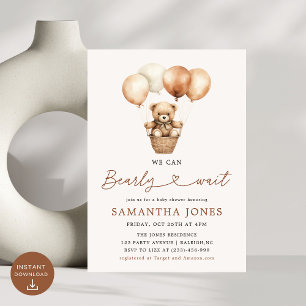 We Can Bearly Wait Gender Neutral Baby Shower  Invitation