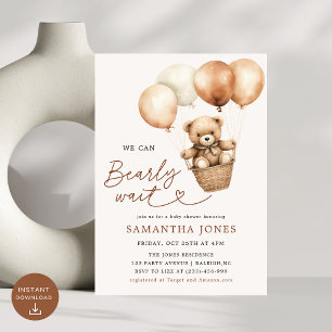 We Can Bearly Wait Gender Neutral Baby Shower  Invitation