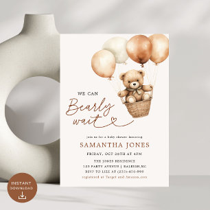 We Can Bearly Wait Gender Neutral Baby Shower  Invitation