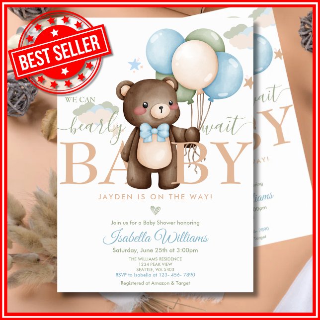  We Can Bearly Wait Gender Neutral Baby Shower Invitation (Creator Uploaded)