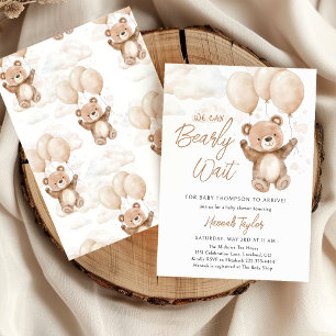 We Can Bearly Wait Gender Neutral Baby Shower  Invitation