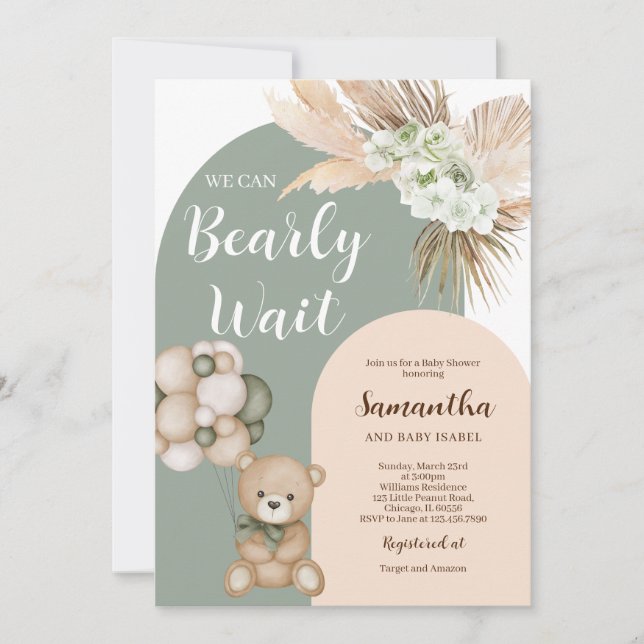 We Can Bearly Wait Gender Neutral Baby Shower Invitation (Front)