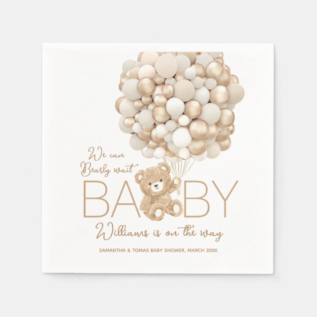 We can Bearly Wait Gender Neutral Baby Shower Napkin (Front)