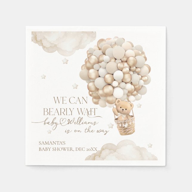 We Can Bearly wait Gender Neutral Baby Shower Napkin (Front)