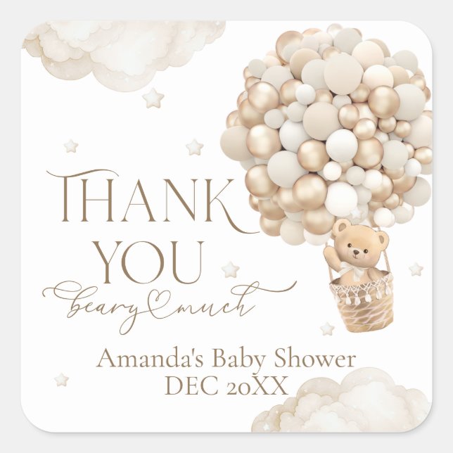 We Can Bearly wait Gender Neutral Baby Shower Square Sticker (Front)