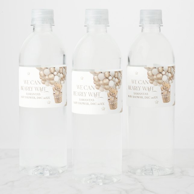 We Can Bearly wait Gender Neutral Baby Shower Water Bottle Label (Bottles)
