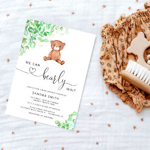 We can bearly wait gender neutral bear baby shower invitation