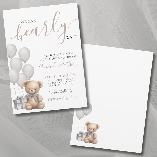 We Can Bearly Wait Gender Neutral Bear Baby Shower Invitation (We Can Bearly Wait Gender Neutral Bear Baby Shower Invitation)