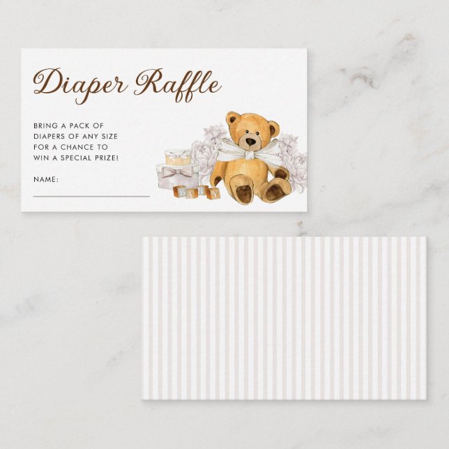 We Can Bearly Wait Gender Neutral Diaper Raffle Enclosure Card (Front/Back)