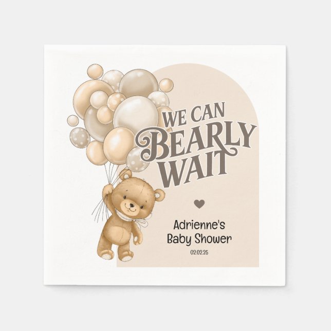 We Can Bearly Wait Gender Neutral Teddy Bear Napkin (Front)