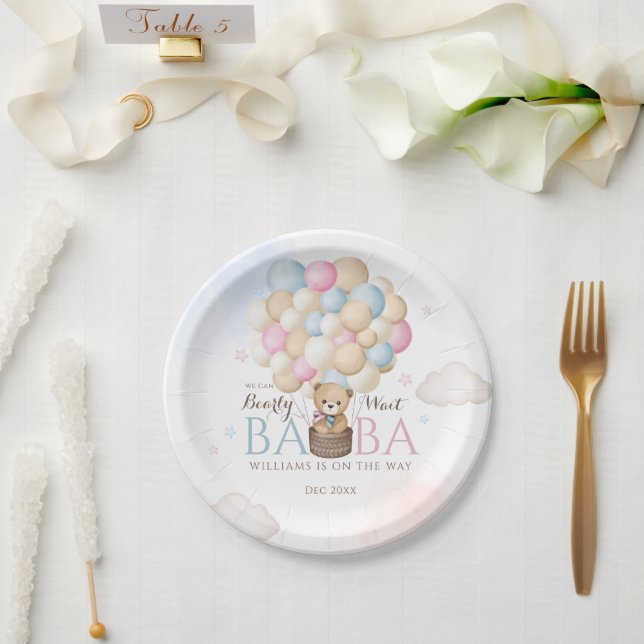 We Can Bearly Wait Gender Reveal Bear Baby Shower  Paper Plate (Wedding)