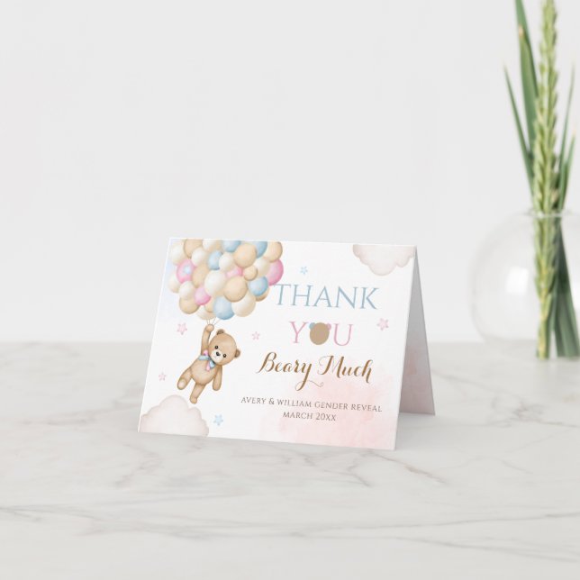 We Can Bearly Wait Gender Reveal Bear Baby Shower  Thank You Card (Front)