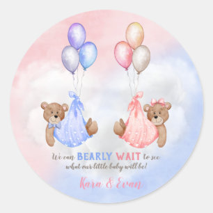 We Can Bearly Wait Gender Reveal Bears Pink Blue Classic Round Sticker