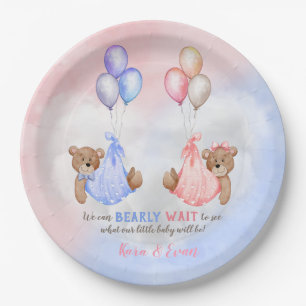 We Can Bearly Wait Gender Reveal Bears Pink Blue Paper Plate