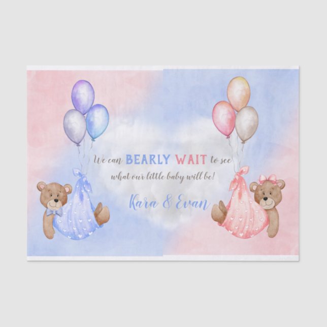 We Can Bearly Wait Gender Reveal Bears Pink Blue Tissue Paper (Front)