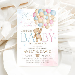 We Can Bearly Wait Gender Reveal He or She Invitation