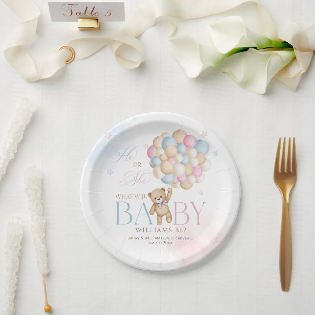We Can Bearly Wait Gender Reveal He or She Paper Plate (Wedding)