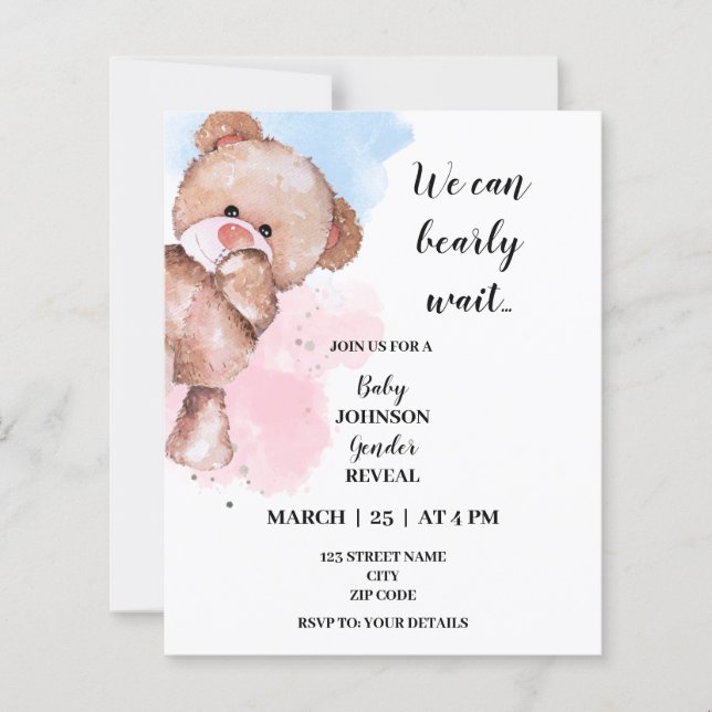 We can bearly wait gender reveal invitation (Front)