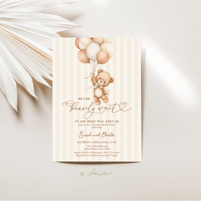 We Can Bearly Wait Gender Reveal Neutral colours Invitation (Creator Uploaded)