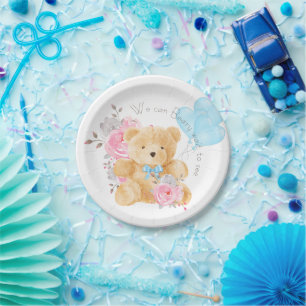 we can bearly wait Gender reveal Paper Plate