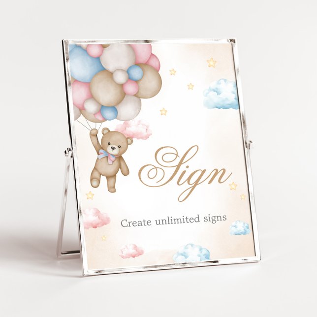 We Can Bearly Wait Gender Reveal Sign (Bear Balloon He or She Gender Reveal Custom Sign)