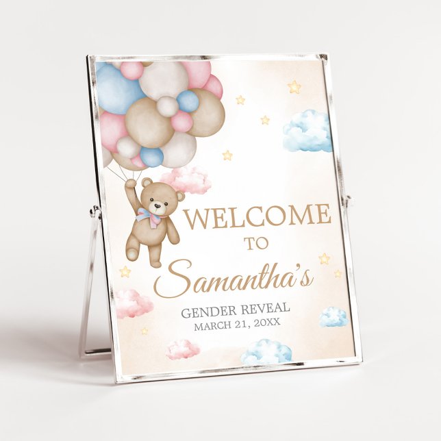 We Can Bearly Wait Gender Reveal Welcome Sign (Bear Balloon He or She Gender Reveal Welcome Sign)