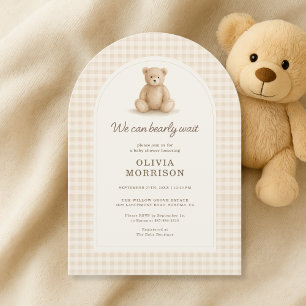 We Can Bearly Wait Gingham Baby Shower Invitation