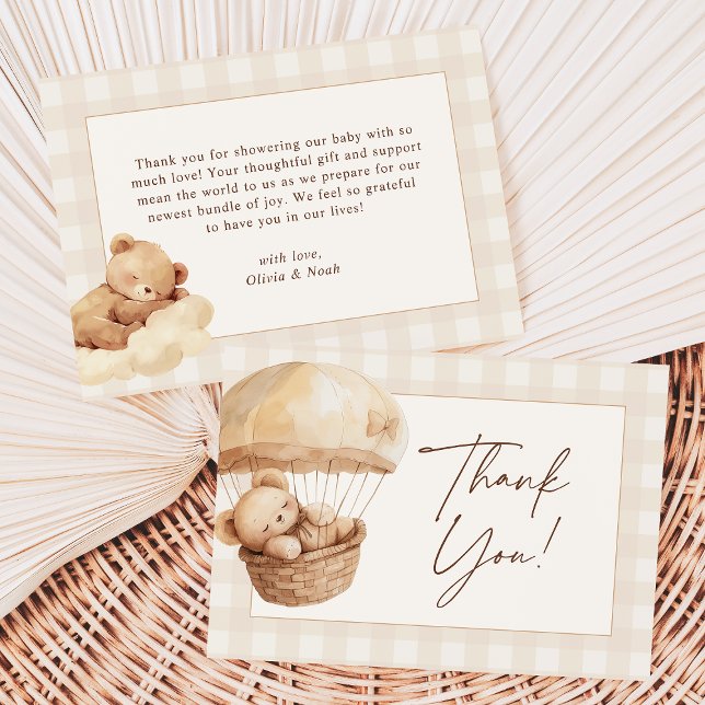 We Can Bearly Wait Gingham Teddy Bear Baby Shower Thank You Card (Creator Uploaded)