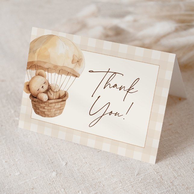 We Can Bearly Wait Gingham Teddy Bear Baby Shower  Thank You Card (Creator Uploaded)