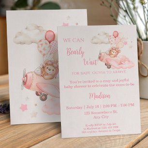 We Can Bearly Wait Girl Aviator Baby Shower Invitation